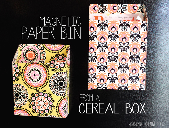 CerealBoxDIY magnetic paper bin sohosonnet.