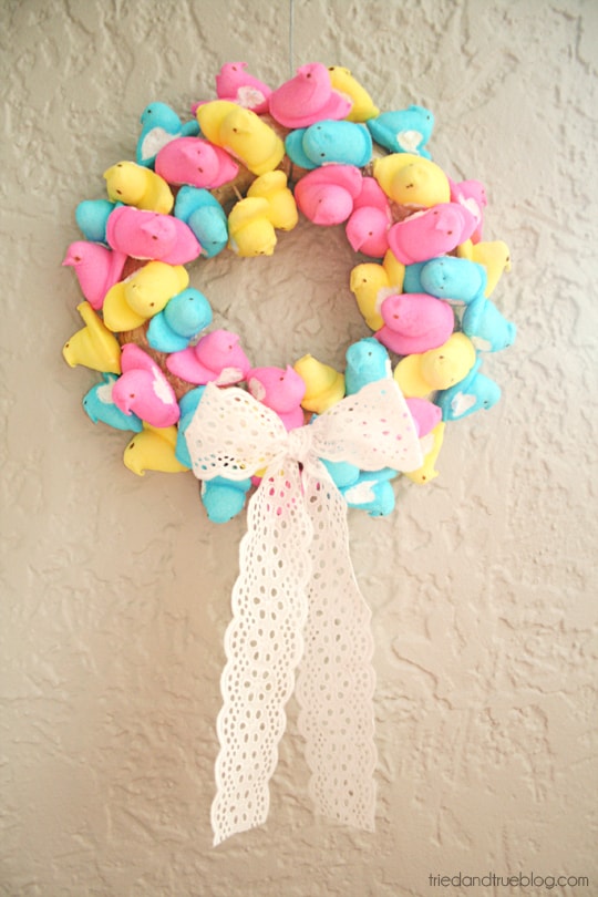 easter decor peeps wreath .triedandtrueblog