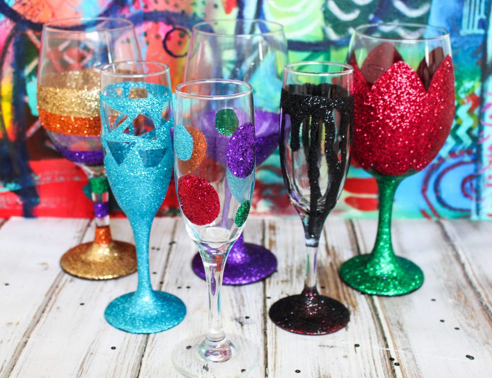 wine glass diy glitter wine glasses kitkraft.