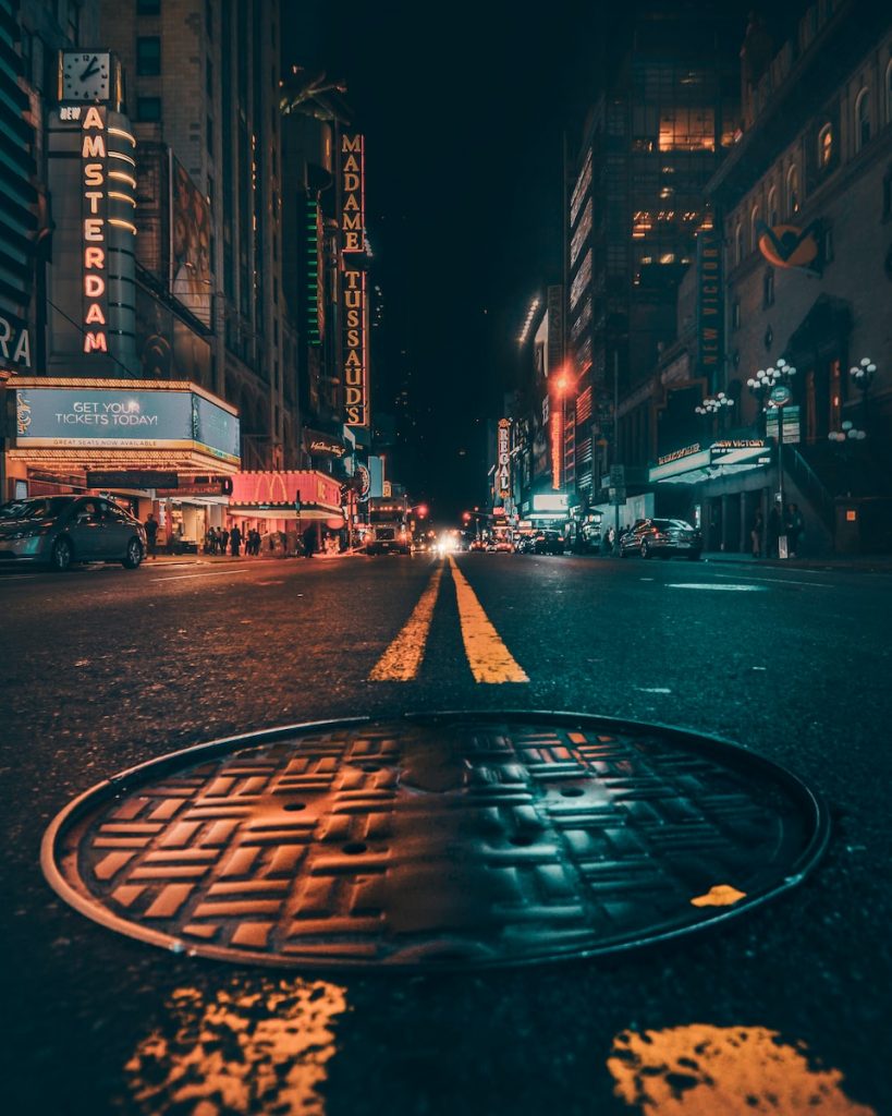 worm's eye view of sewer lid